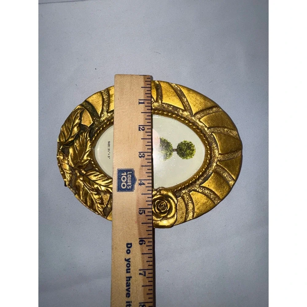 Vintage Gold Oval Picture Frame Rose Floral Ornate Tabletop 3.5x5 Photo Size